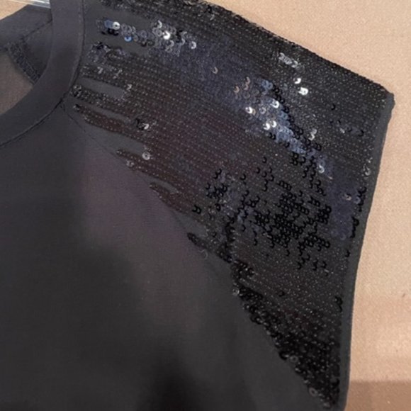 Fun & Flirt Sheer Top with Sequin Sleeves and Gathered Bottom - Size Small - Picture 3 of 10